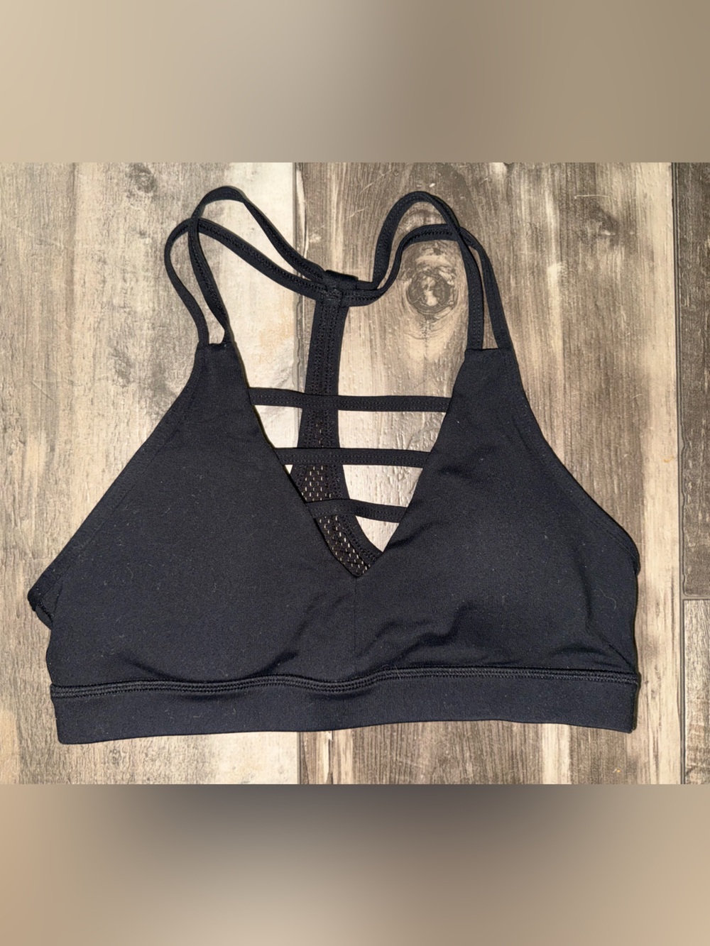 Strappy Black Sports Bra with T-Back Support